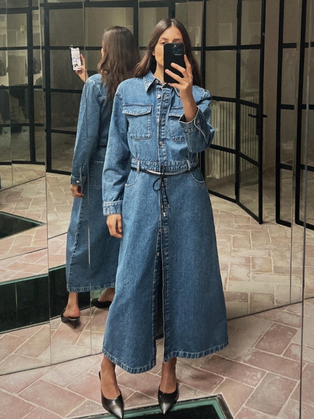 Zara Denim Midi Dress NWT Long Sleeve Stampede Rodeo Size Medium